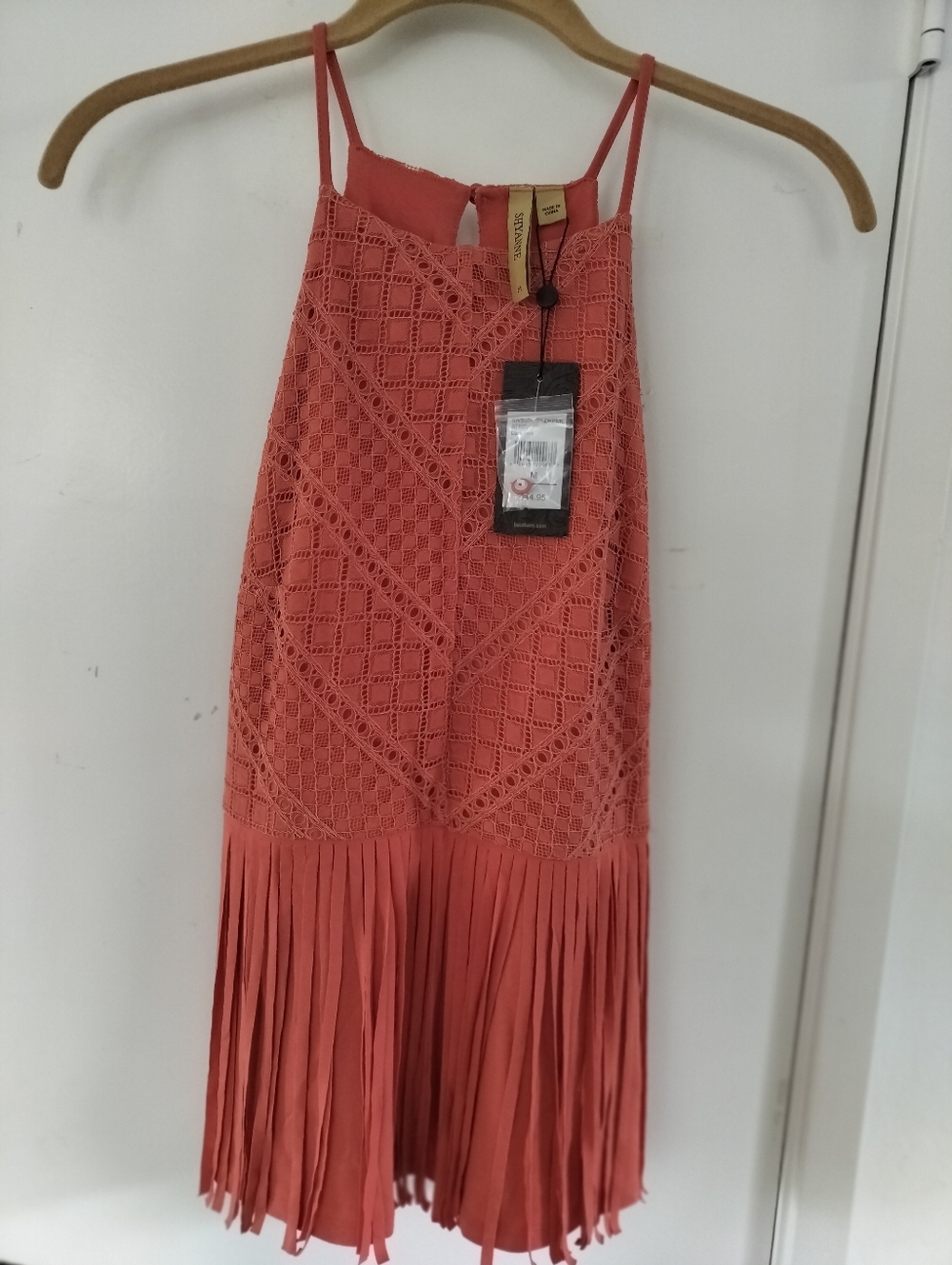 Shyanne Coral Crochet Fringe Tank Dress